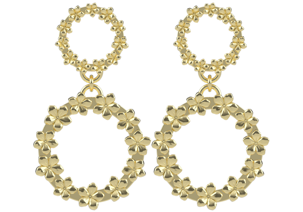 The Forget-Me-Not 'Full Floral Wreath' Drop Silver Earrings Layered in Fairmined Gold