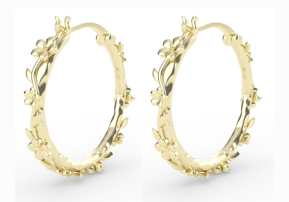 The Forget-Me-Not 'Wreath' Silver Hoop Earrings Layered in Fairmined Gold