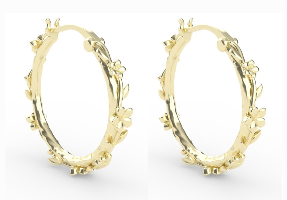 The Forget-Me-Not 'Wreath' Silver Hoop Earrings Layered in Fairmined Gold