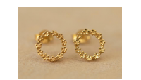 The Forget-Me-Not 'Wreath' Silver Stud Earrings layered in Fairmined Gold