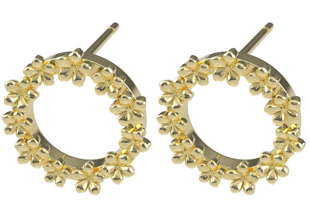 The Forget-Me-Not 'Wreath' Silver Stud Earrings layered in Fairmined Gold