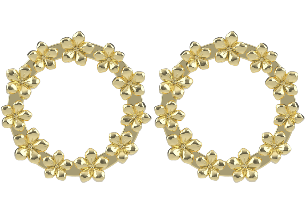 The Forget-Me-Not 'Wreath' Silver Stud Earrings layered in Fairmined Gold